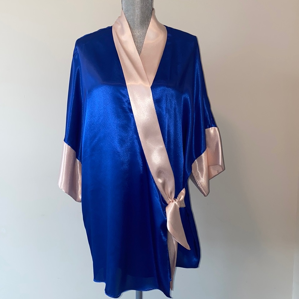 Satin Kama Sutra Lotus Wear Robe Royal Blue and Pink Size Small